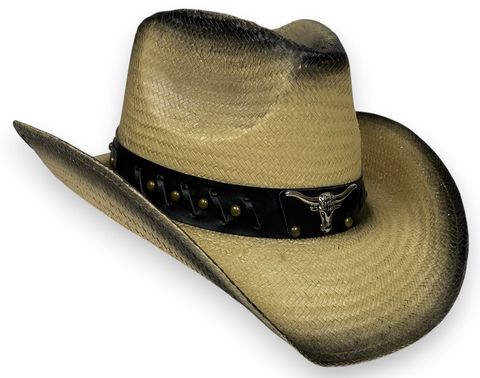 TOYO STRAW WESTERN HAT W/ LONGHORN - NATURAL/BLACK