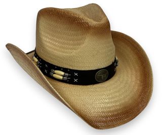 TOYO STRAW VENTED WESTERN HAT W/ BEADS - TEA STAIN