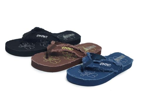LADIES CANVAS DISTRESSED FLIP FLOPS