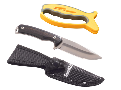 EDGESPORT 4" FIXED BLADE KNIFE W/SHEATH AND V-SHARP SHARPENER COMBO