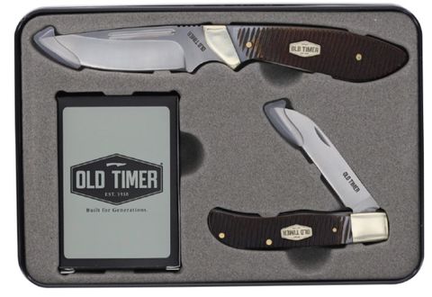 **D** OLD TIMER 2 PC FIXED/FOLDING KNIFE SET W/ PLAYING CARDS