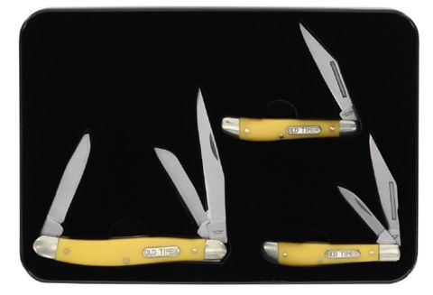 **WSL** OLD TIMER 3 PC YELLOW FOLDING KNIFE TIN SET