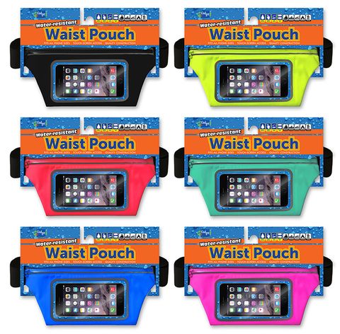 WATER-RESISTANT NYLON WAIST POUCH W WINDOW FOR PHONE - ASST