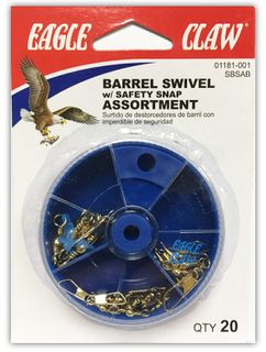 20 PC BARREL SWIVEL W/SAFETY SNAP ASSORTED