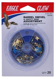20 PC BARREL SWIVEL W/SAFETY SNAP ASSORTED