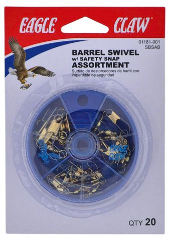 20 PC BARREL SWIVEL W/SAFETY SNAP ASSORTED