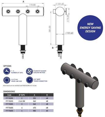 Font / Insulated Tee Bar 4" / 15" / Flooded / Stainless / 5W