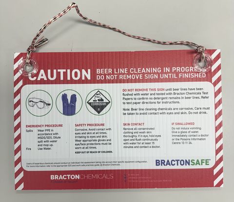 Beer Line Cleaning In Progress Sign 27cm x 18cm BRACTONSAFE