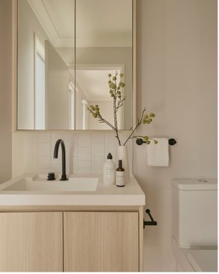 Matte black bathroom tapware, basin mixer and accessories supplied by Builders World for Elwood by Azure
