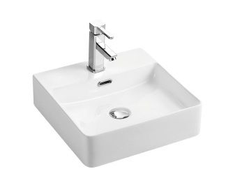 Ontario Thin Edge Wall Hung Basin 420 x 420 x120 1TH w/Overflow Gloss White