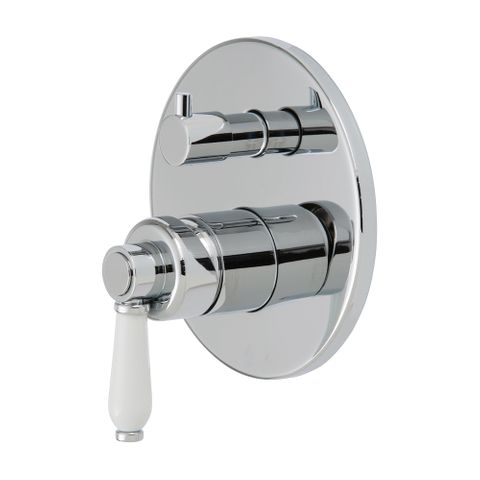 Eleanor Wall Mixer Diverter Chrome White Handle