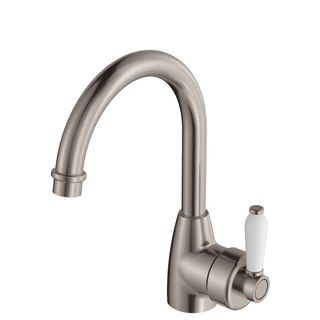 Eleanor Gooseneck Basin Mixer Brushed Nickel White Handle Lf