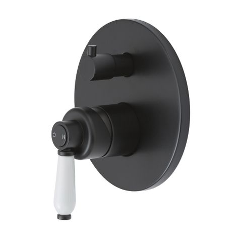 Eleanor Wall Mixer Diverter Matte Black White Handle