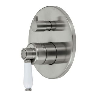 Eleanor Wall Mixer Diverter Brushed Nickel White Handle