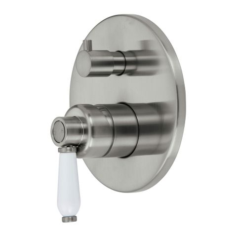 Eleanor Wall Mixer Diverter Brushed Nickel White Handle