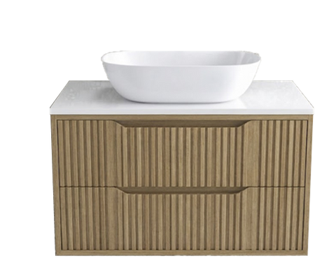 Nimis 750mm Wall Hung Vanity Natural Beechwood with Silica Free Matte White Solid Surface Top