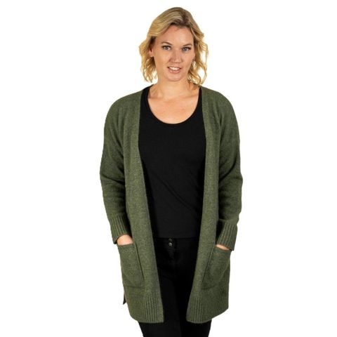 Koru Womens Long Line Cardigan With Pockets Moss