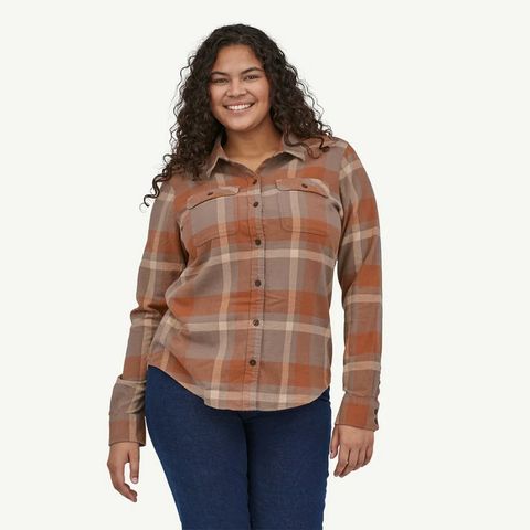 Patagonia Women's Long Sleeved Organic Cotton Fjord Flannel Shirt - Dusky Brown