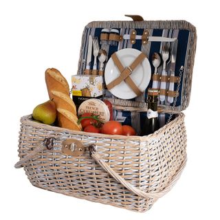 Avanti 4 Person Drop Handle Picnic Basket - Willow Wicker Hampton Stripe