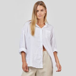 Academy Brand Hampton Long Sleeve Linen - White