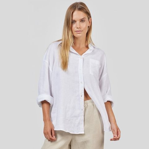 Academy Brand Hampton Long Sleeve Linen - White