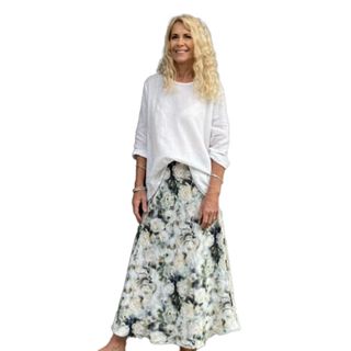 Jiva Maxi Linen Prudence Skirt- White Rose