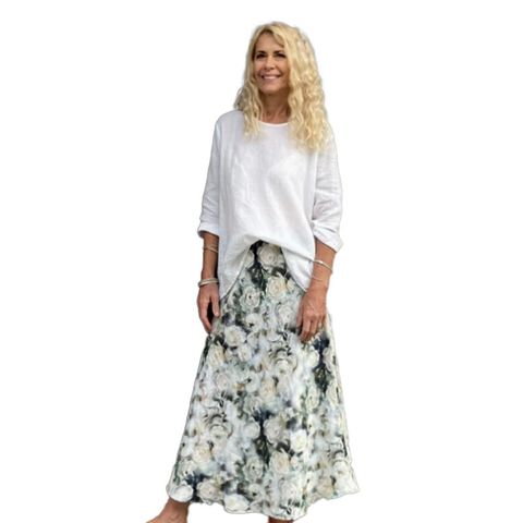 Jiva Maxi Linen Prudence Skirt- White Rose