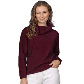 Noble Wilde Women's Moss Stitch Cowl  Jumper - Port