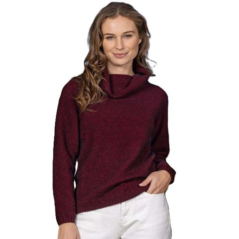 Noble Wilde Women's Moss Stitch Cowl  Jumper - Port