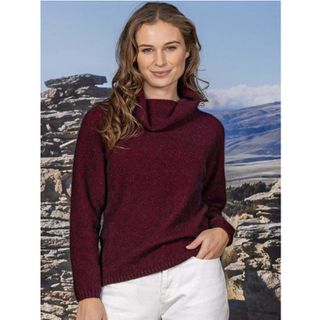 Noble Wilde Women's Moss Stitch Cowl  Jumper - Port