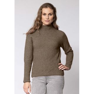 Noble Wilde Women's Rib Turtle Neck Jumper - Latte