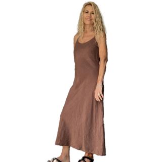 Jiva Vintage Wash Linen Slip Dress - Cocoa