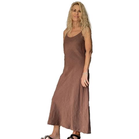 Jiva Vintage Wash Linen Slip Dress - Cocoa
