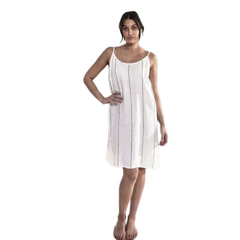 Eadie Lifestyle Carter Fundamental Linen Slip Dress - White With Charcoal Stripes