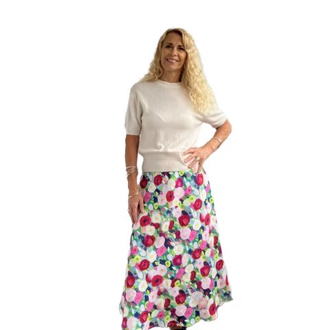 Jiva Maxi Linen Prudence Skirt - Wallpaper Roses