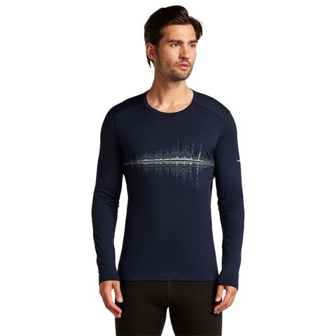 Icebreaker Men's Merino 200 Oasis Crewe - Snow Wave - Midnight Navy