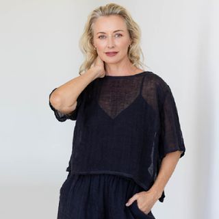 Eadie Lifestyle Olivia Linen Top - Midnight
