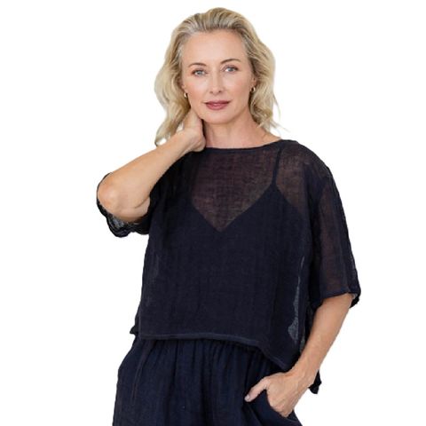 Eadie Lifestyle Olivia Linen Top - Midnight