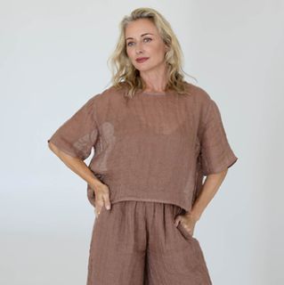 Eadie Lifestyle Olivia Linen Top - Clay