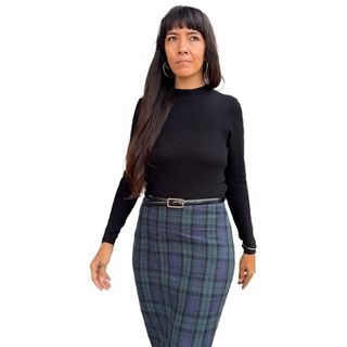 Montaigne Francie French Linen Maxi Skirt - Blue Tartan