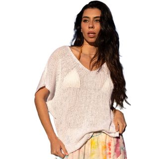 La Luna Women's Silky Knit Short Sleeve - White