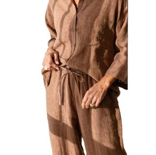 Eadie Women's Fundamental Wide Leg Linen Pant - Clay
