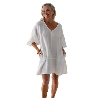 Eadie Women's Fundamental Linen Ease Dress - Off White