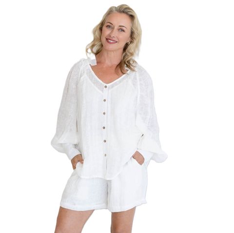 Eadie Women's Mika Linen Blouse - Off White