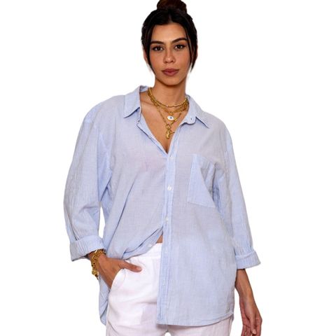 La Luna Women's Greek Cotton Shirt - Blue Stripe