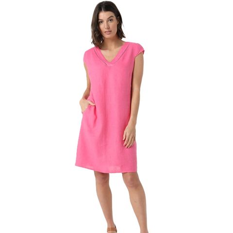 Elizabeth Scott Veronica V Neck Dress - Fuchsia