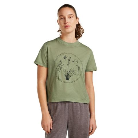 Icebreaker Women's Merino 150 Tech Lite Short Sleeve Crop - Seed Story /  Lichen