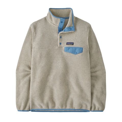 Patagonia Women's Lightweight Synchilla Snap-t Fleece Pullover - Oatmeal Heather With Shore Blue