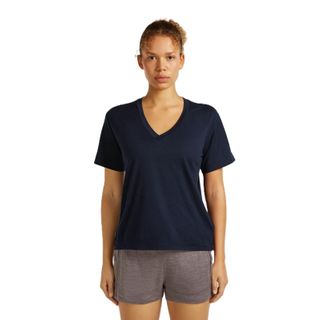 Icebreaker Women's Merino 150 Tech Lite Short Sleeve Relaxed V-neck - Navy