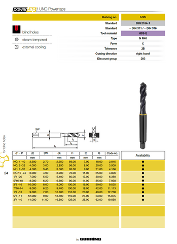 Guhring Powertap Steam Tempered - 5726